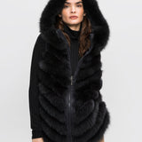 Gemmi women's black fur vest made from farmed fox fur from Finland 