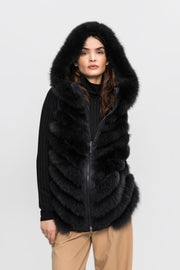 Gemmi women's black fur vest made from farmed fox fur from Finland 