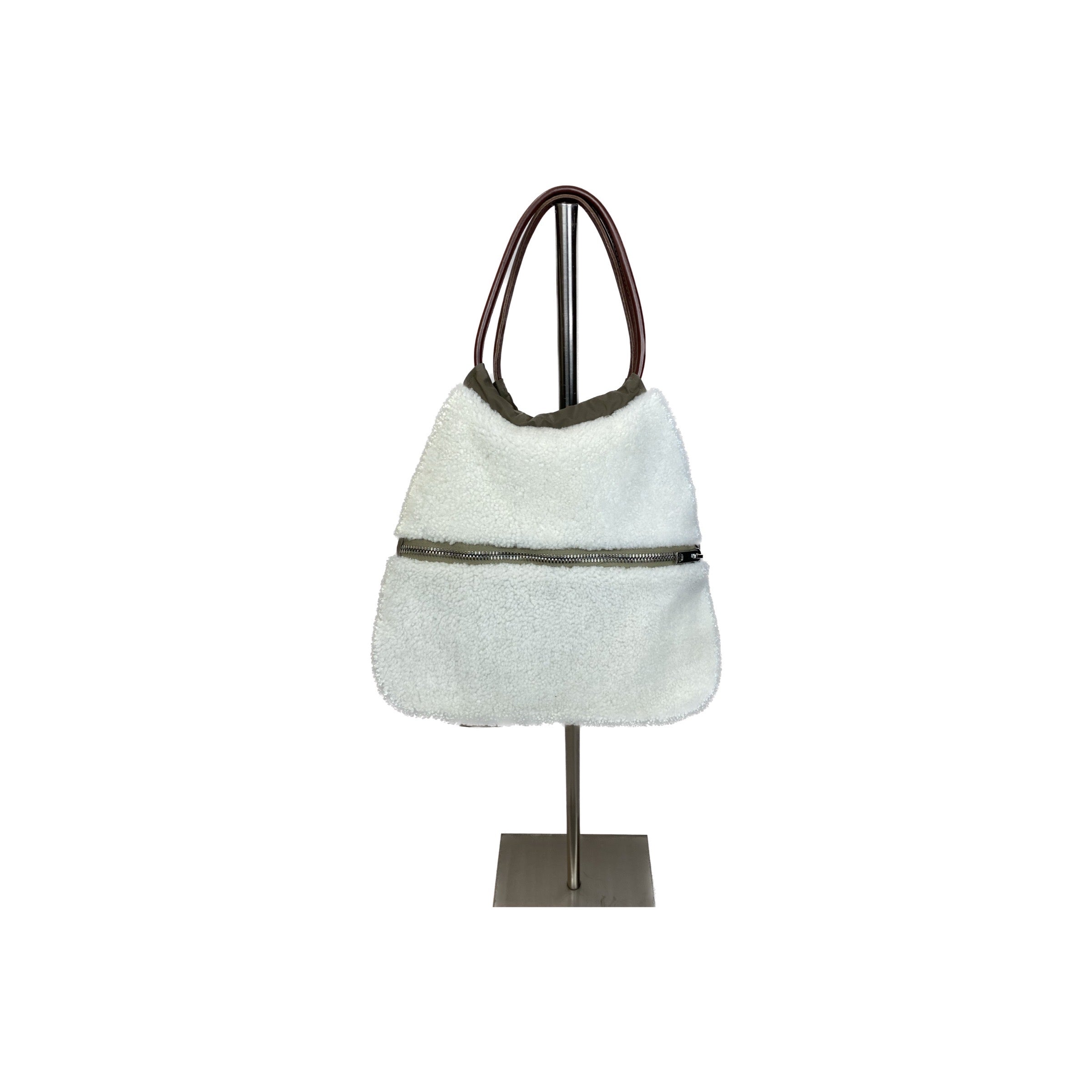 Merino lamb skin shopper with leather handles